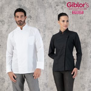 DARCY - Giacca chef uomo  bianca o nera  con automatici nascosti