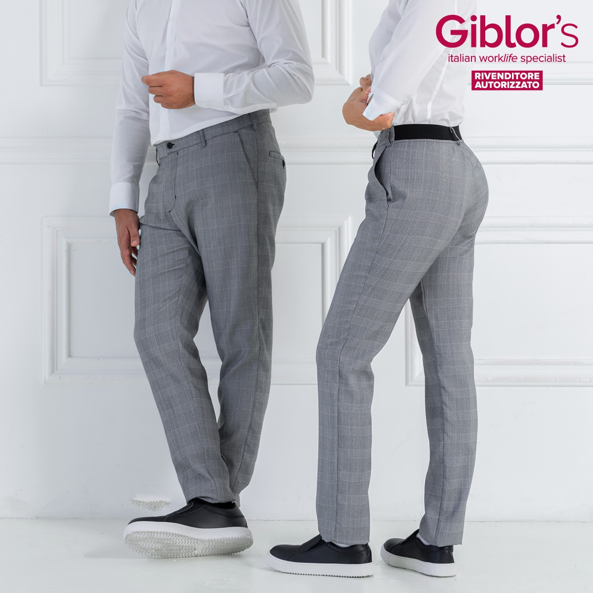 Pantalone Classico Principe di Galles Con Patta e Bottone Per Cucina o Sala