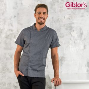 FEDERICO - Giaccauomo chef leggera con maniche corte allacciatura nascosta grigio e tortora