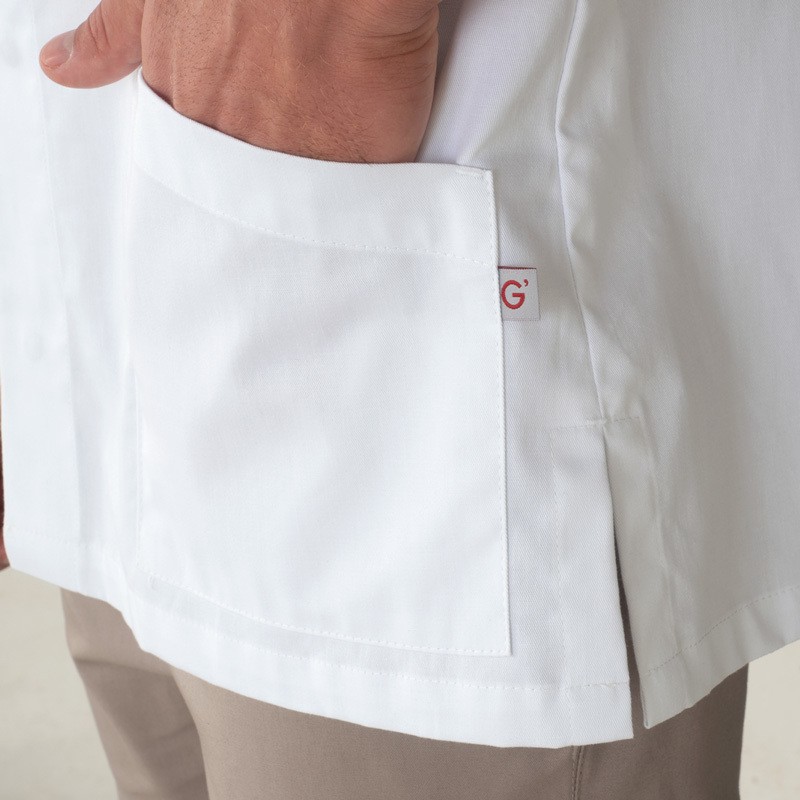 FRANCO - Casacca bianca aperta con scollo a V e maniche corte 100% cotone - immagine 5