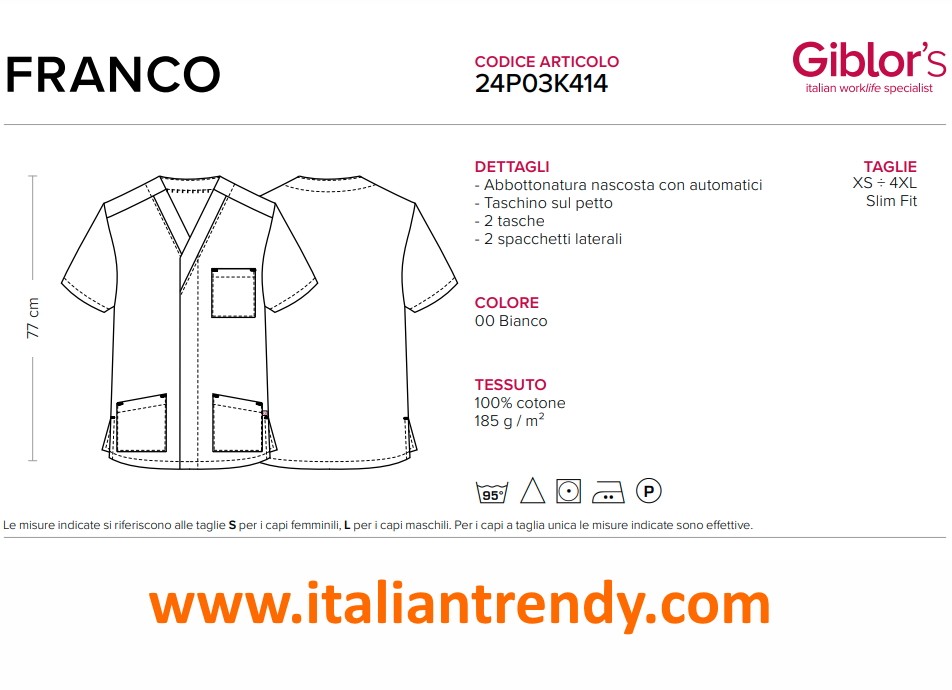 FRANCO - Casacca bianca aperta con scollo a V e maniche corte 100% cotone - immagine 7