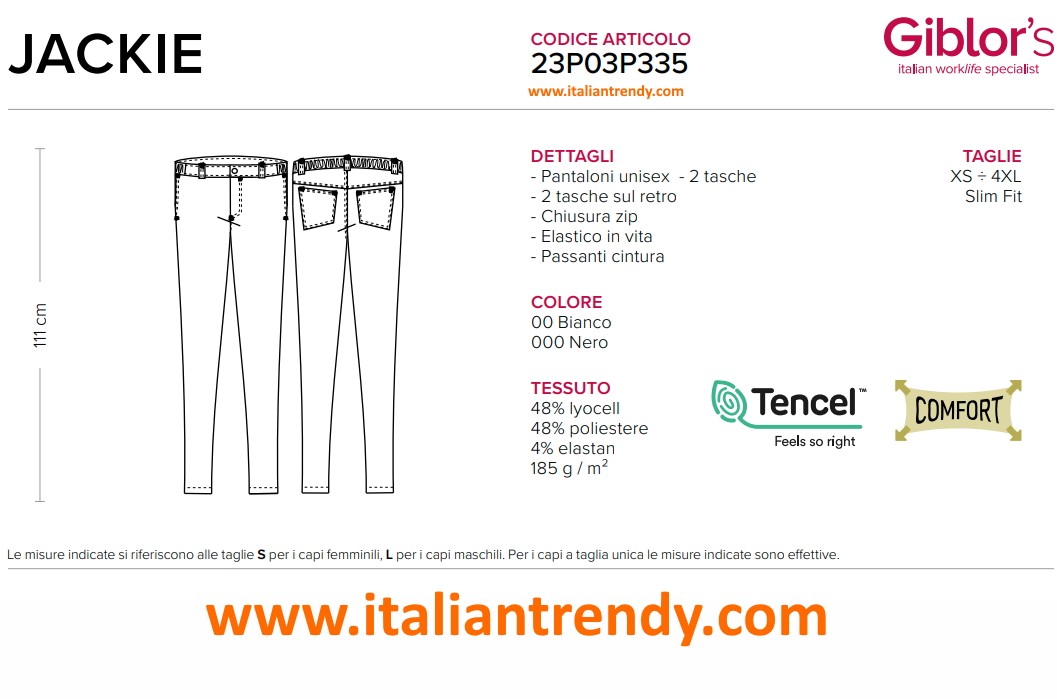 JACKIE - Pantalone unisex nero o bianco in tessuto tecnico leggero con cerniera e bottone - immagine 5
