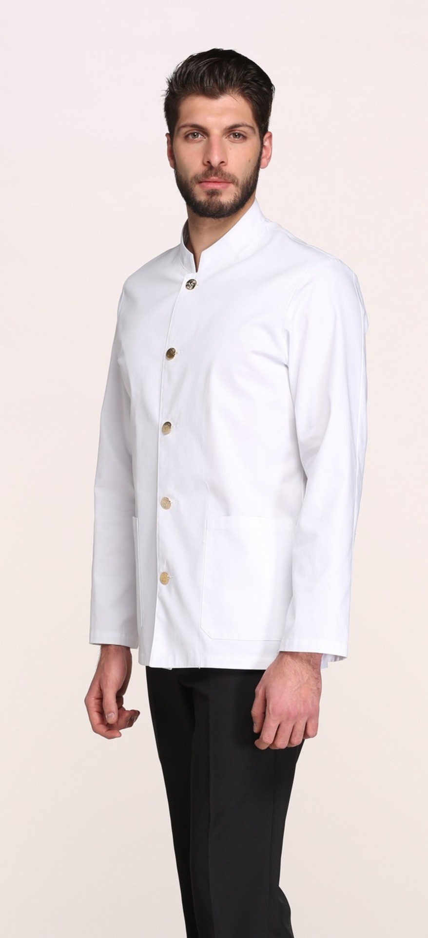 PIER - Giacca bianca coreana con bottoni dorati per hotel o sala - immagine 3