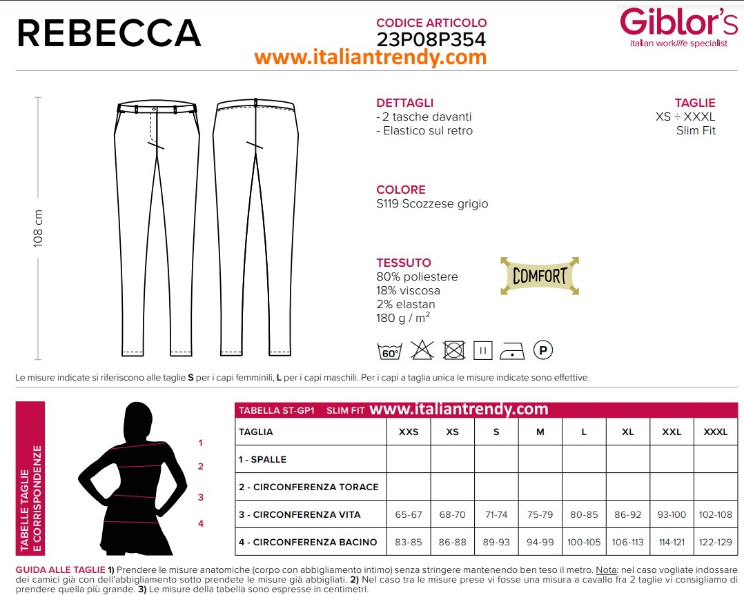 Pantalone Da Donna Slim, Principe Di Galles. Per Divise Ho.Re.Ca, Wellness, Spa, Resort - immagine 3